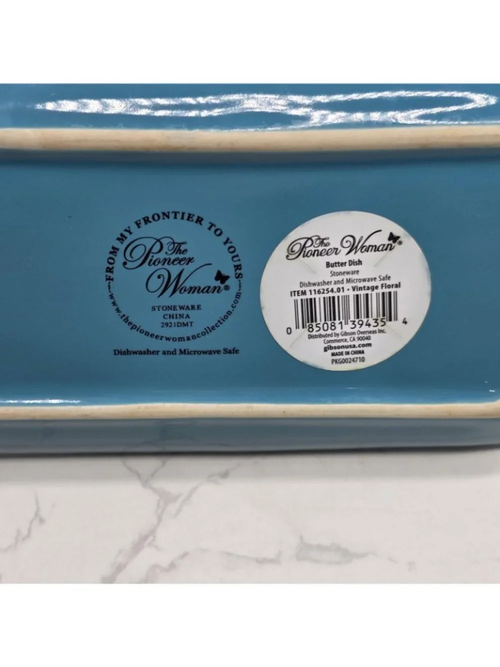 Pioneer Woman Covered Butter Dish VINTAGE FLORAL Stoneware Blue Cottage Country